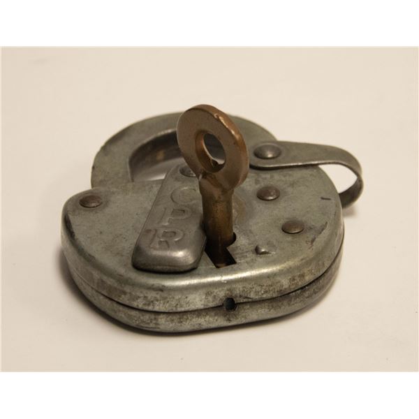 ANTIQUE CPR RAILWAY PADLOCK W KEY