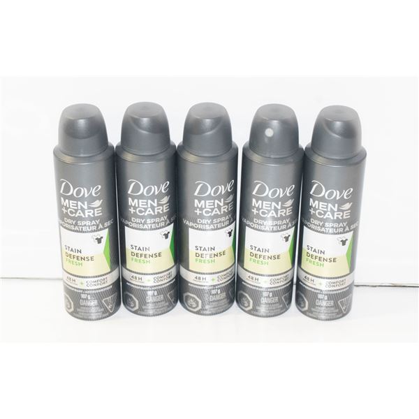 NEW BAG OF 5 DOVE MEN +CARE DRY SPRAY 107G BOTTLES