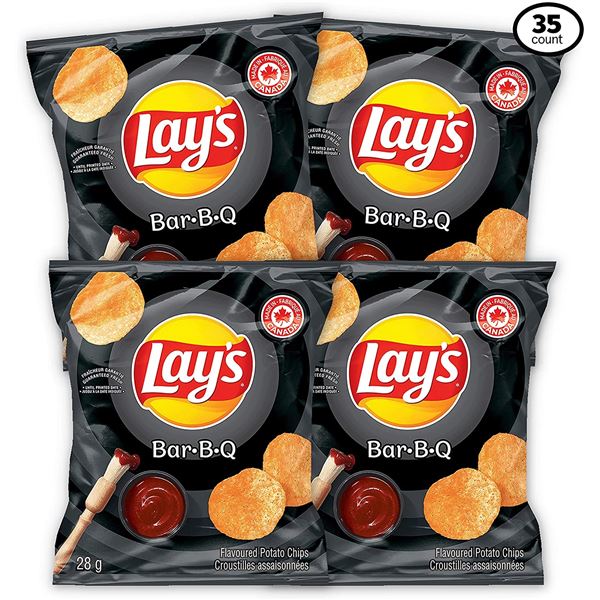 NEW CASE OF 35 LAYS BBQ SNACK SIZE BAGS OF CHIPS