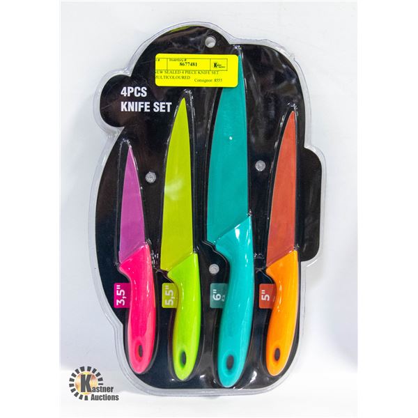 NEW SEALED 4 PIECE KNIFE SET MULTICOLOURED