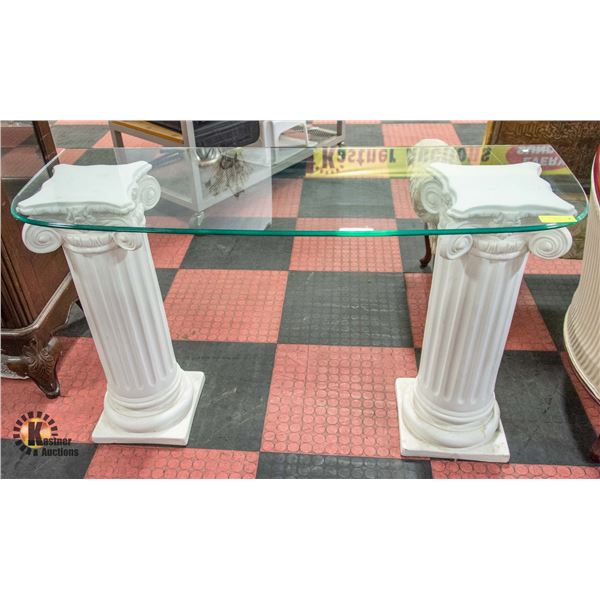 50  X 18  X 31  GLASS TOP PREDESTAL TABLE