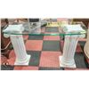Image 1 : 50" X 18" X 31" GLASS TOP PREDESTAL TABLE