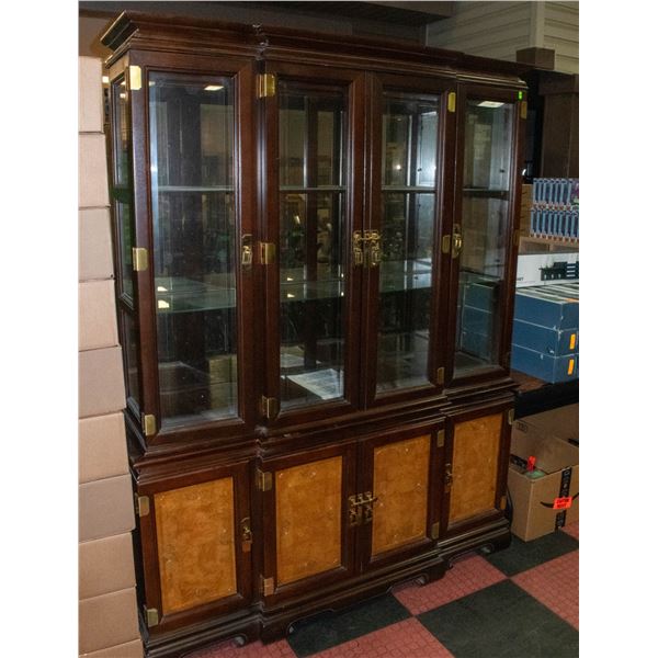 ORIENTAL WOOD BUFFET AND HUTCH W/ GLASS SHELVES