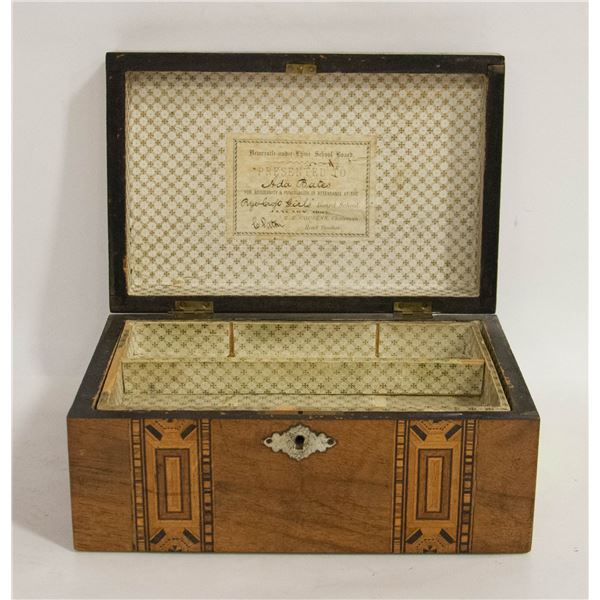 ANTIQUE 1887 INLAID WOODEN BOX ( 4.25  H, 6.5' W,