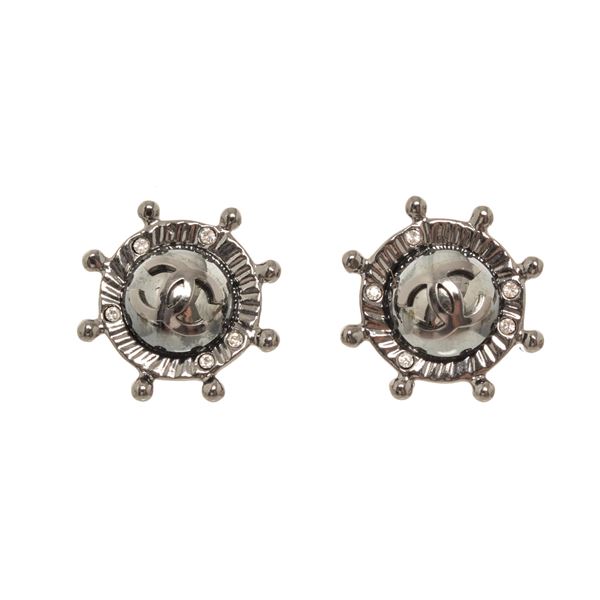 Chanel Silver Ship Wheel Stud Earring