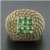 Image 2 : Vintage 18k Yellow Gold .72 ctw Round Emerald Twisted Wire Basket Weave Dome Rin