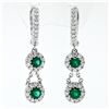 Image 1 : New 14K White Gold .89 ctw Round Emerald & Diamond Dual Halo Drop Dangle Earring