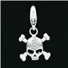 Image 2 : 14k White Gold 0.12 ctw Diamond Skull & Crossbones Charm Pendant w/ Lobster Clas