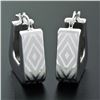 Image 7 : New Italian 14K White Gold Dual Finished Marquise Pattern Huggie Snap Earrings