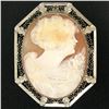 Image 1 : Vintage 14K White Gold Bezel Octagon Open Etched Frame Cameo Pin Brooch Pendant