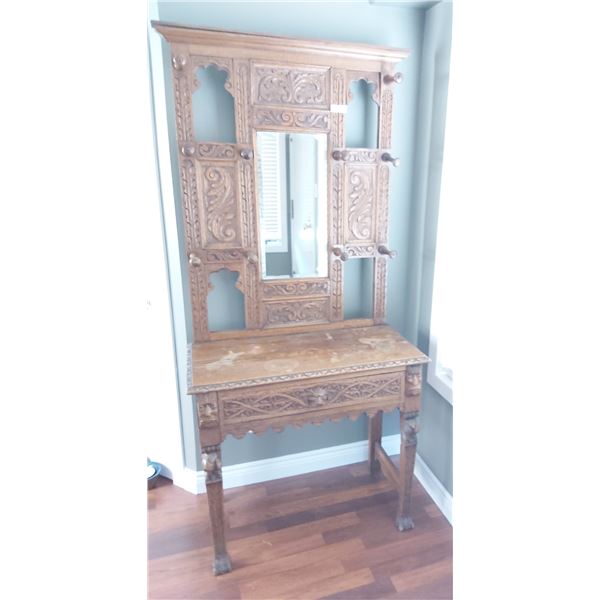 Wood Entrance Table With Hat Hangers - 34W x 18D x 78H