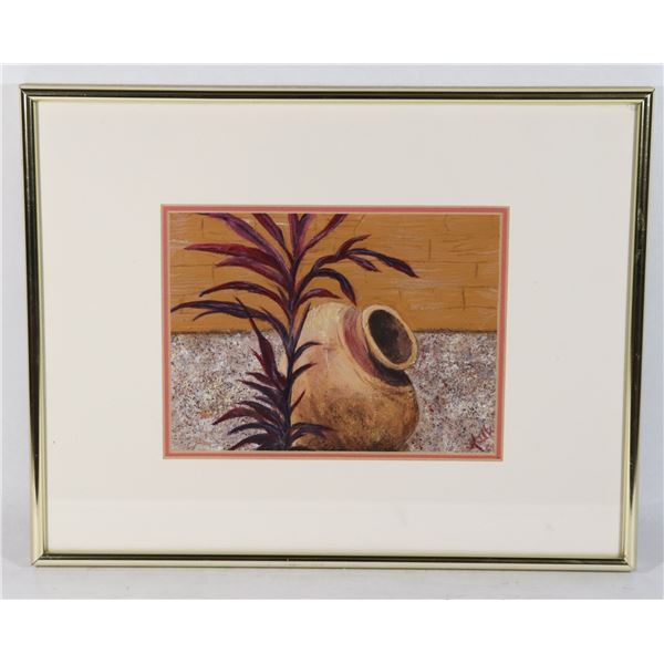 ORIGINAL FRAMED ARTWORK  MEXICAN URN  BY ARTIST