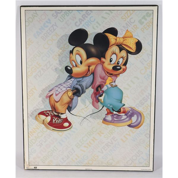 VINTAGE MICKEY AND MINNIE POSTER ON BOARD WALL