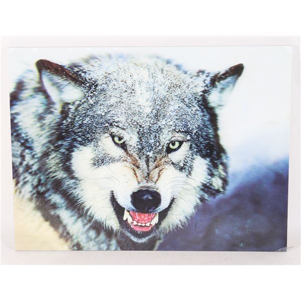 3D WOLF ON BOARD WALL ART (15.5" X 11.5")