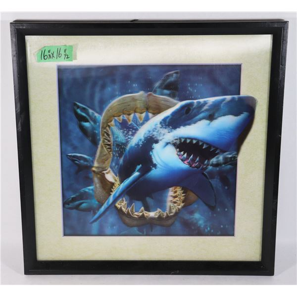 3D SHARK PICTURE (16.5  X 16.5 )