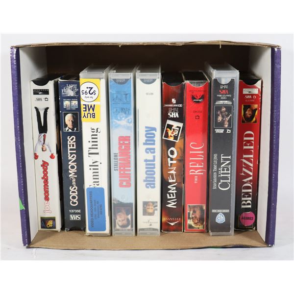 BOX OF VHS TAPES INCLUDING THE RELIC, CLIFFHANGER,