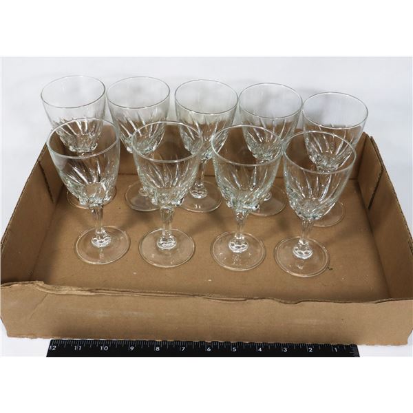 LOT OF NINE 6  TALL MATCHING STEMWARE GLASSES