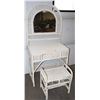 Image 1 : VINTAGE WICKER VANITY SET. DESK, STOOL, MIRROR