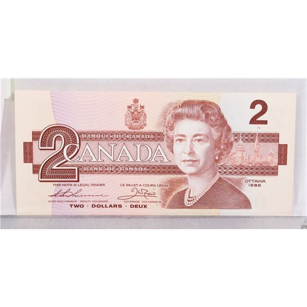 1986 BANK OF CANADA $2 DOLLAR NOTE