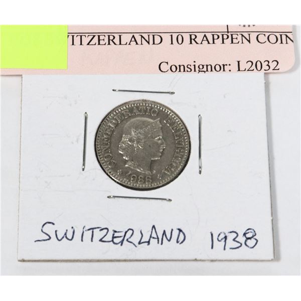 1938 SWITZERLAND 10 RAPPEN COIN