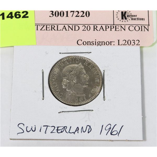 1961 SWITZERLAND 20 RAPPEN COIN