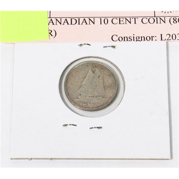 1950 CANADIAN 10 CENT COIN (80% SILVER)