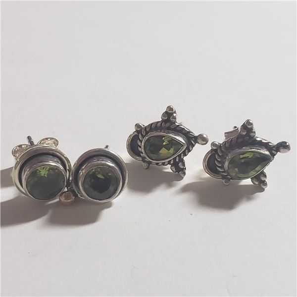 SILVER LOT OF 2 PERIDOT EARRINGS (~WEIGHT 4.71G)