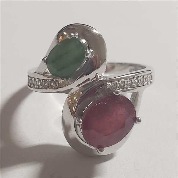 SILVER RHODIUM PLATED RUBY EMERALD(2CT)