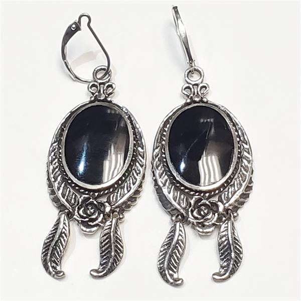 SILVER BLACK ONYX EARRINGS (~WEIGHT 12.5G)