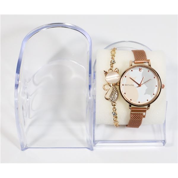 NEW CAT THEME WATCH AND BRACELET SET IN WATCH CASE