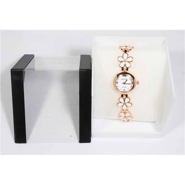 NEW ROSE GOLD COLORED FLOWER BRACELET WATCH