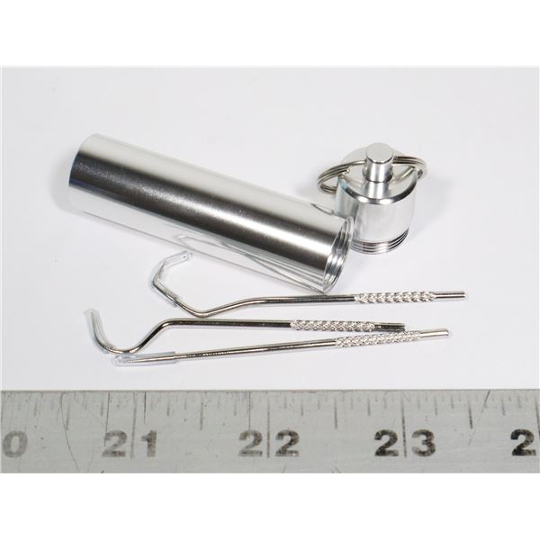 NEW 3PC METAL TOOTH CLEANING SET KEY RING