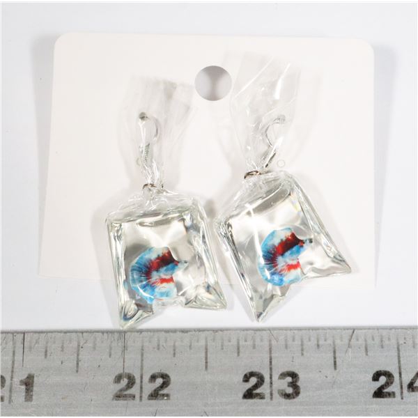 NEW BETA FISH IN BAG DROP EARRINGS