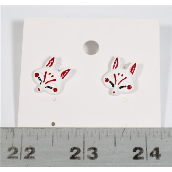 NEW WHITE FOX MASK STUD EARRINGS