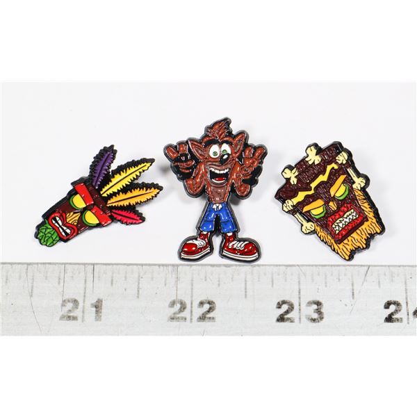 NEW 3PC CRASH BANDICOOT THEME LAPEL PINS