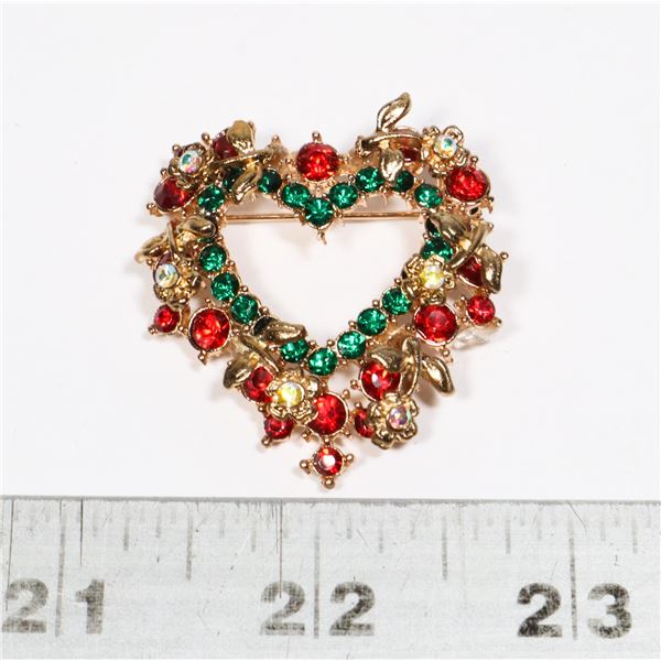 NEW VINTAGE STYLE RHINESTONE HEART BROOCH