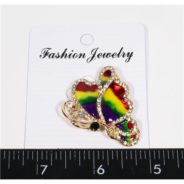 NEW RAINBOW, RHINESTONE BUTTERFLY BROOCH