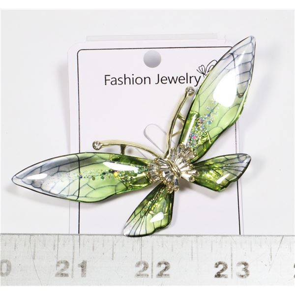 NEW GREEN/SPARKLE WING RHINESTONE BUTTERFLY