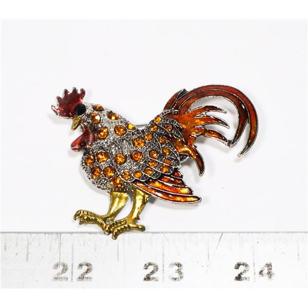 NEW RHINESTONE ROOSTER BROOCH