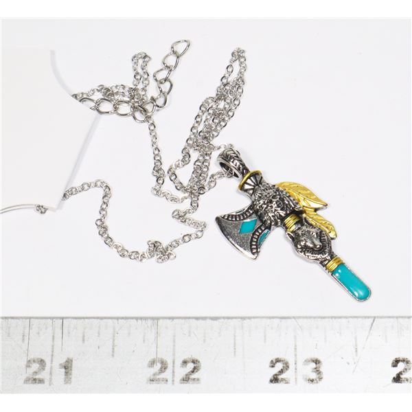 NEW CHIEF WITH WOLF DESIGN AXE PENDANT AND CHAIN