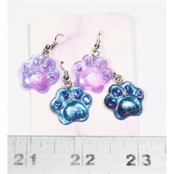 2 NEW PAW THEME SPARKLE EARRINGS
