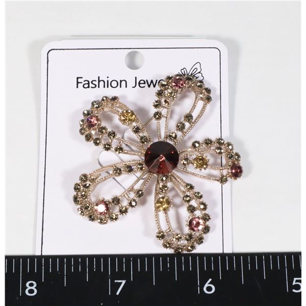NEW ANTIQUE STYLE RHINESTONE FLOWER BROOCH