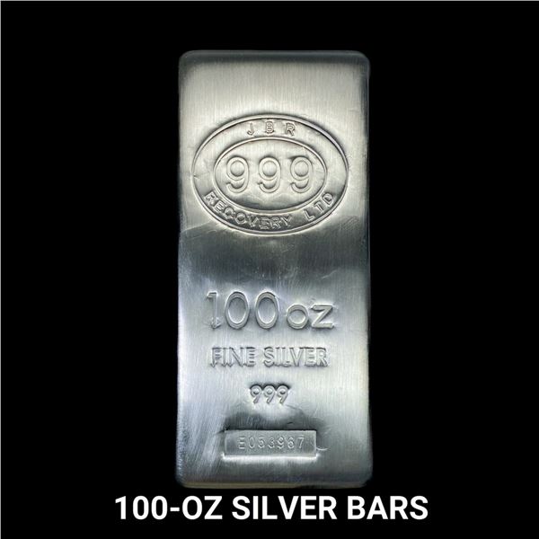 1- 100 ozt .999 Silver Bar
