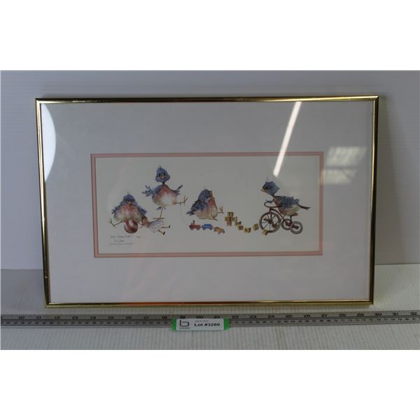 Framed Print of Cartoon Birds - By Carolyn Shares Wright (11 3/4  x 18 3/4 )