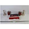 Image 1 : (2) Glass Candle Sticks - (2) Ornate Candleholders - Candles - Tealight Decor