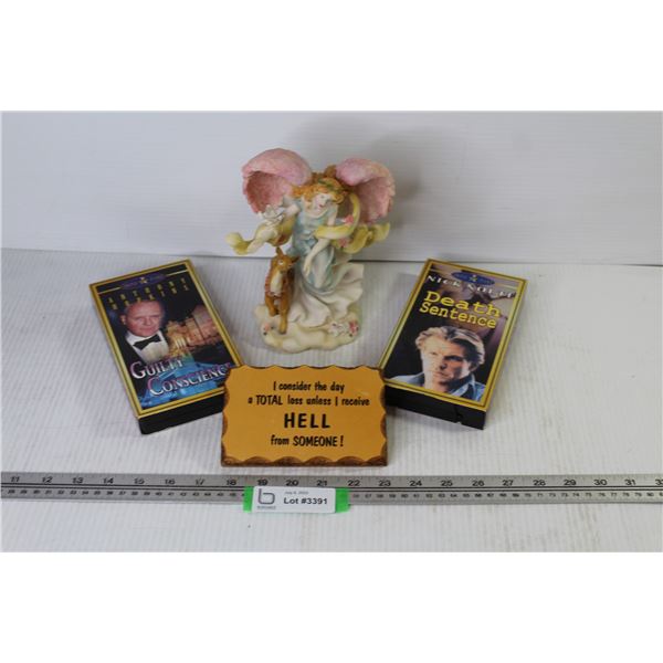 Angel Statue - (2) VHS Tapes - Wall Plaque Saying