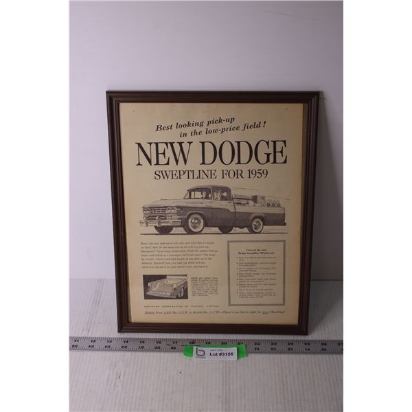 Framed Dodge Car Advertisement - 11 1/2  x 14 1/2 