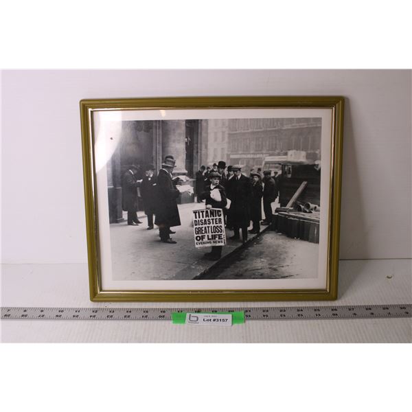 Framed Newsboy with Titanic Photo - 12" x 15":