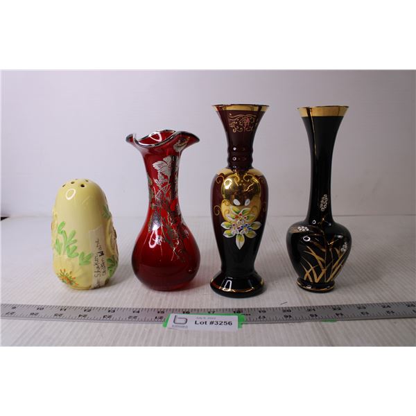 Assorted Bohemian Vases and Misc.