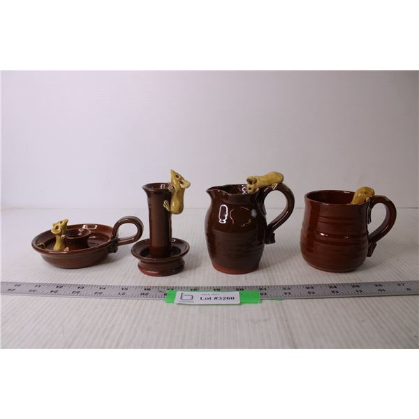 Mug, Cream Pitcher, (2)Candle Holder - Pottery by David Cleverley - Collectible